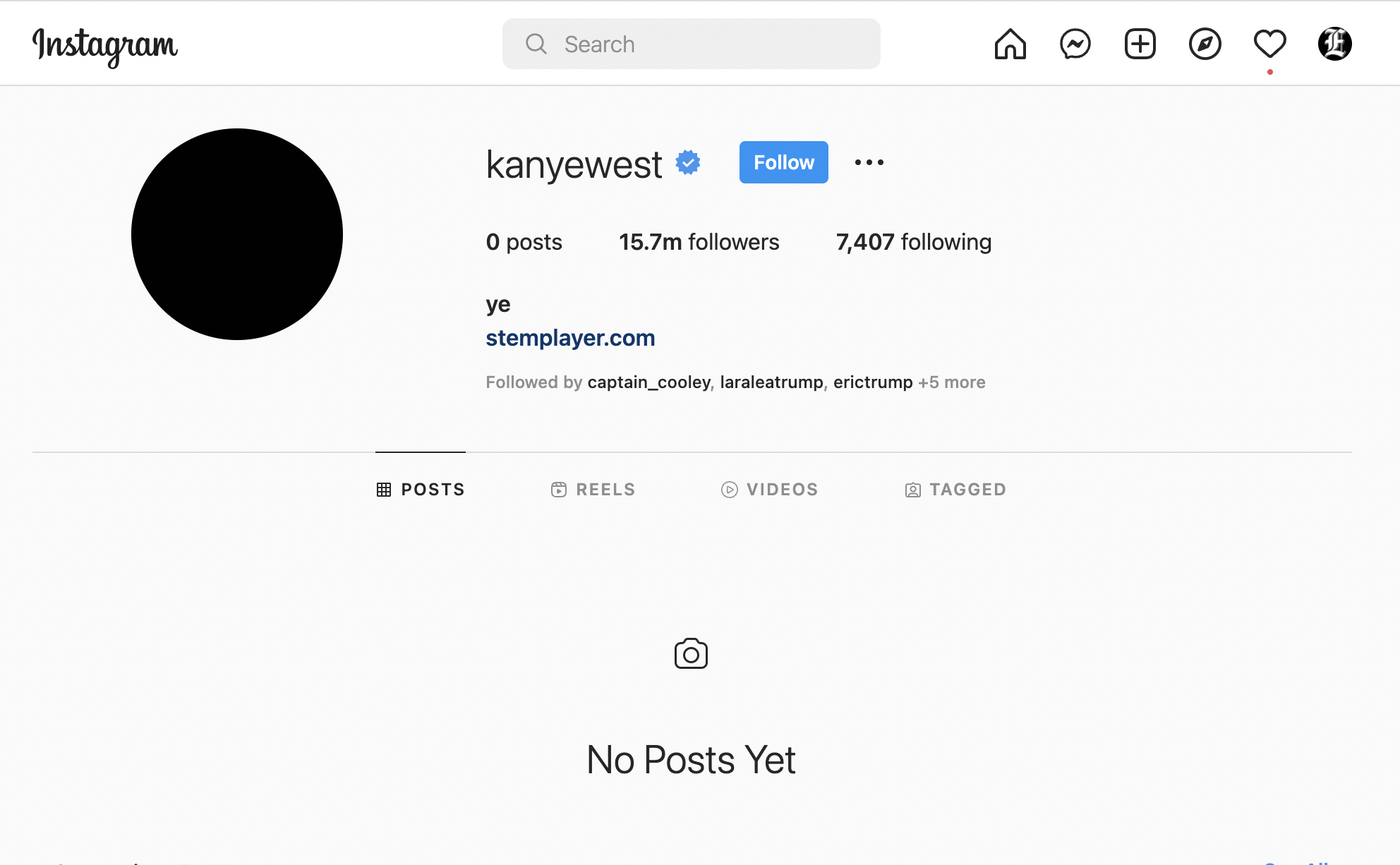 Kanye West's Instagram Profile
